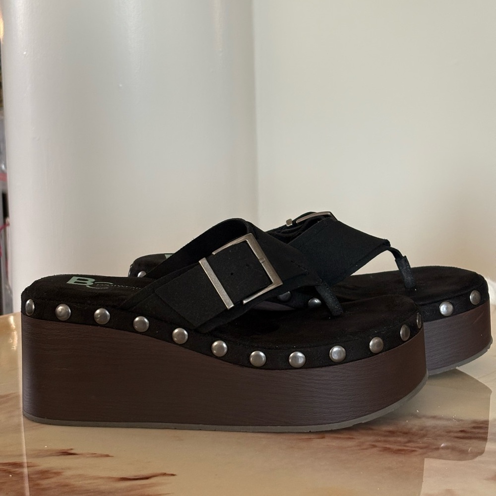 Black Platform Studded Suede Sandals